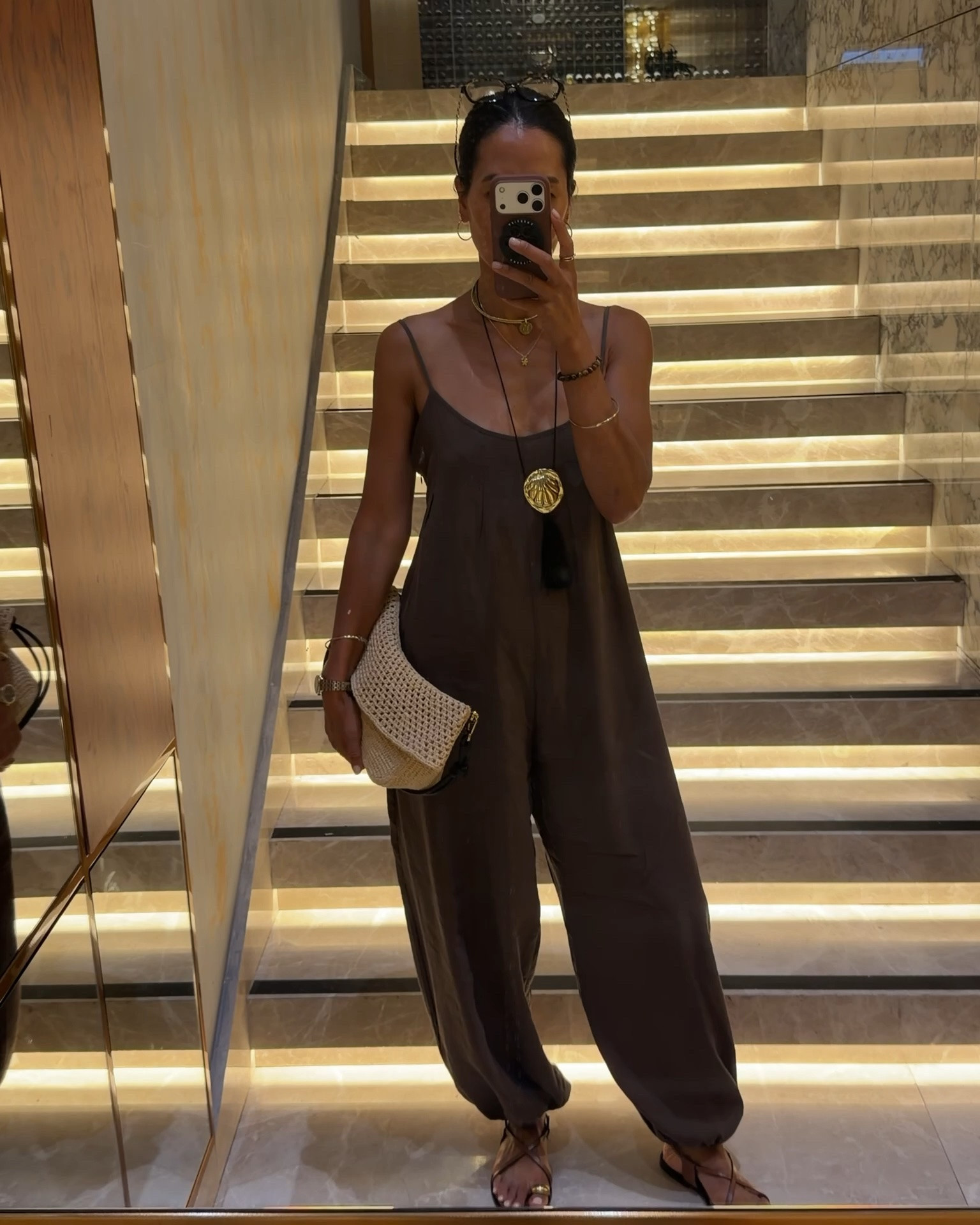 Satin jumpsuit size small
Zara sandals 
Loewe bag 
Massimo Dutti chain

#LTKuk #LTKsummer #LTKeurope