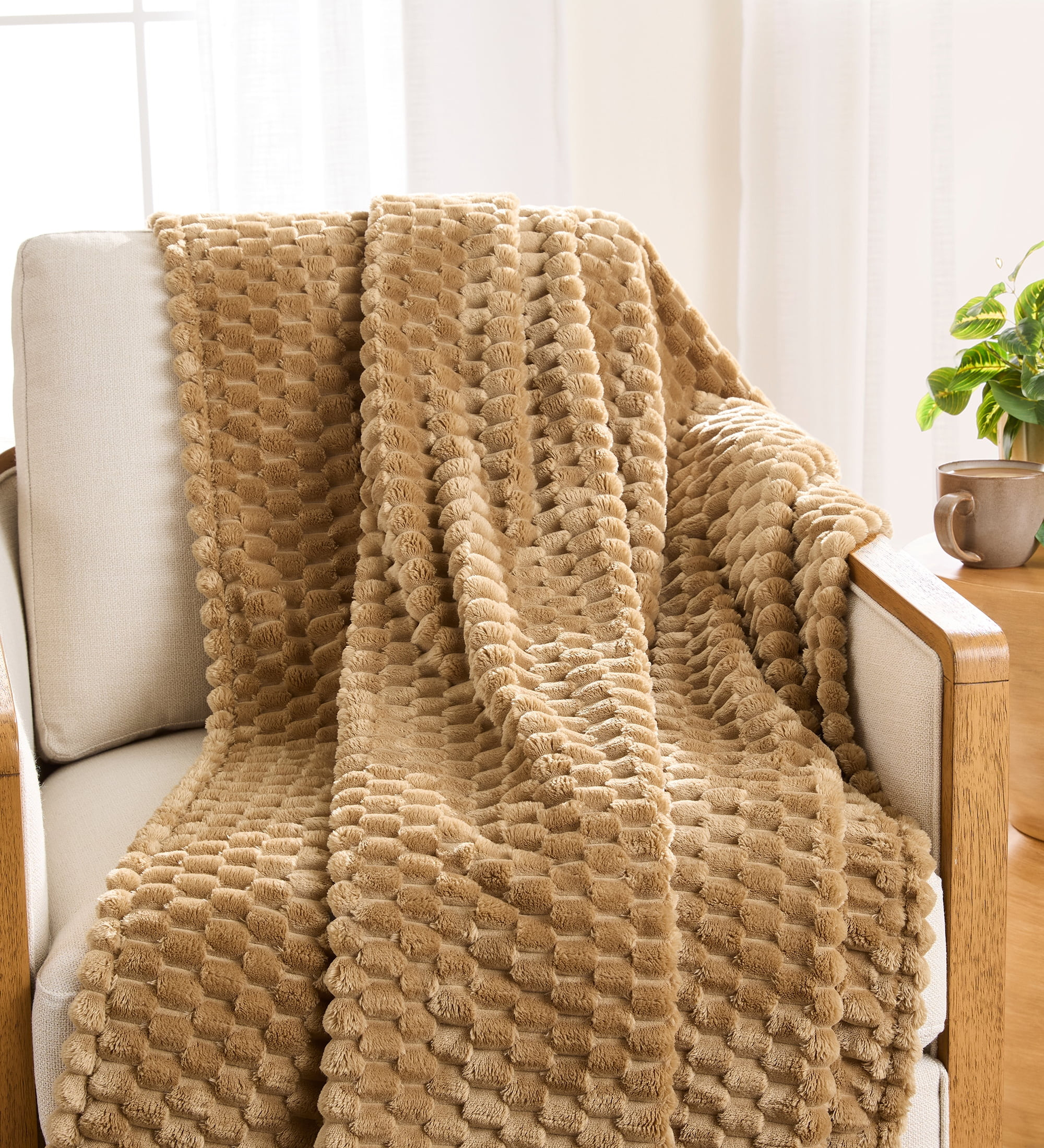 Better Homes &  Gardens Textured Velvet Plush Soft Oversize Throw Blanket, Dark Caramel | Walmart (US)