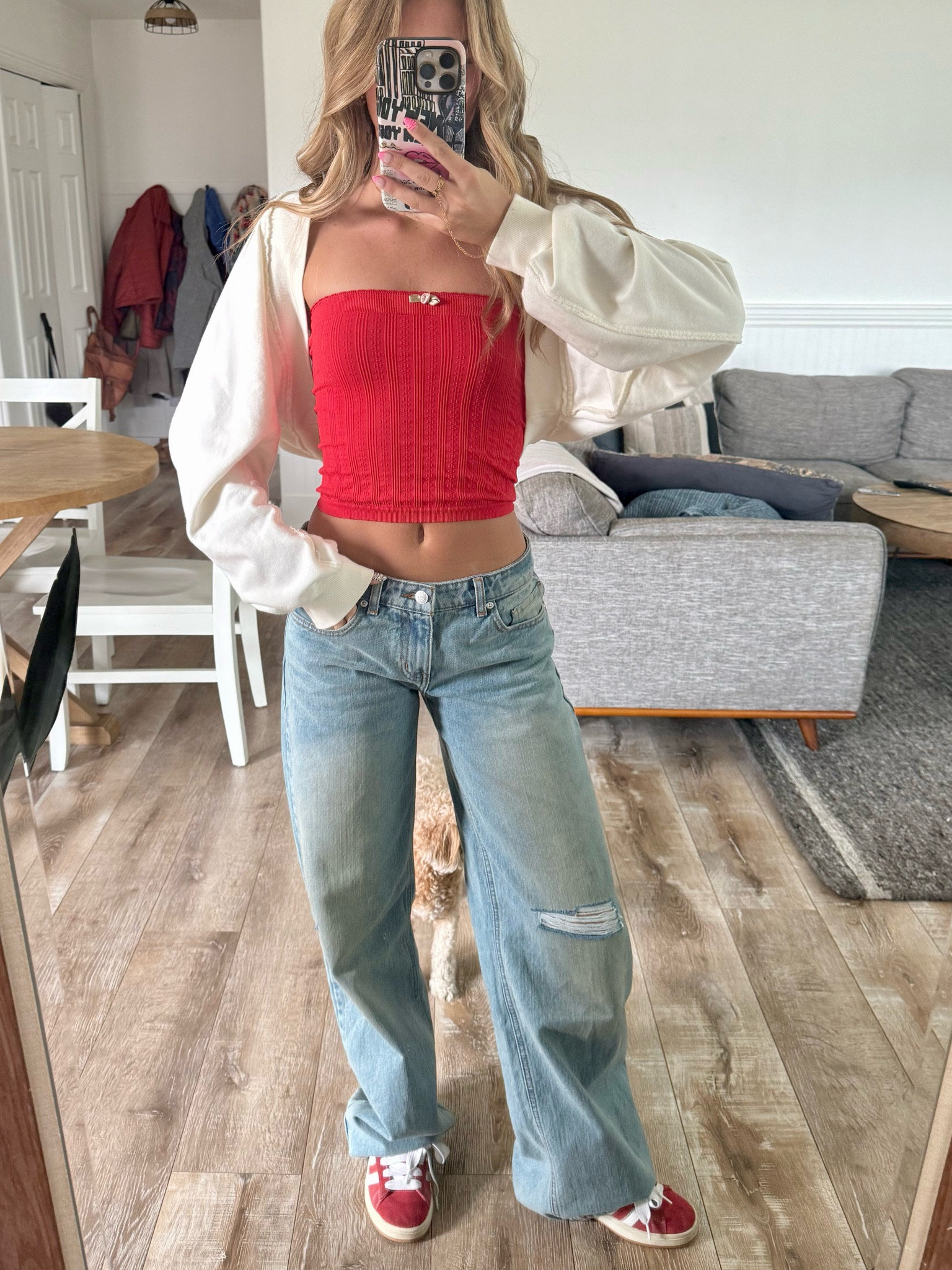 xs in top, 24 in jeans 