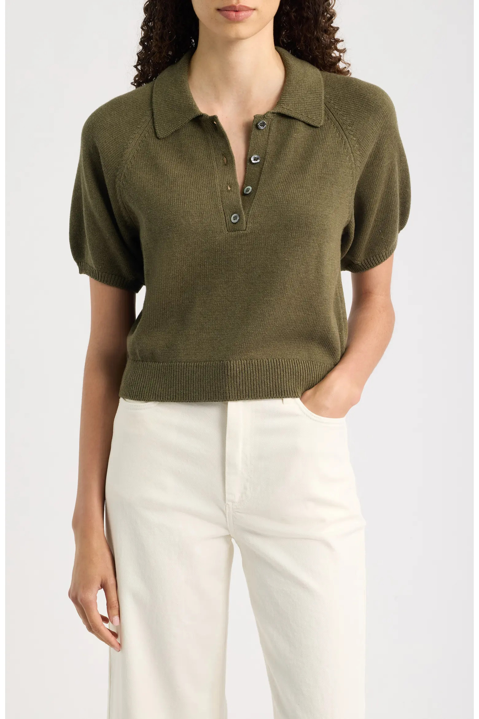 Birch Puff Sleeve Organic Cotton Blend Polo Sweater (Women) | Nordstrom | Nordstrom