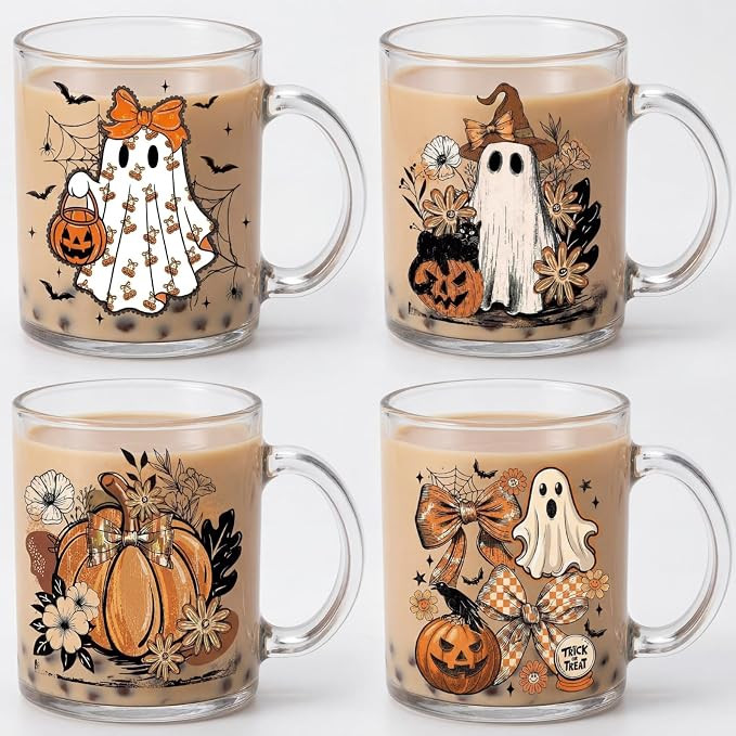 Tioncy 4 Pcs Halloween Coffee Mugs Ghost Glass Cups | Amazon (US)