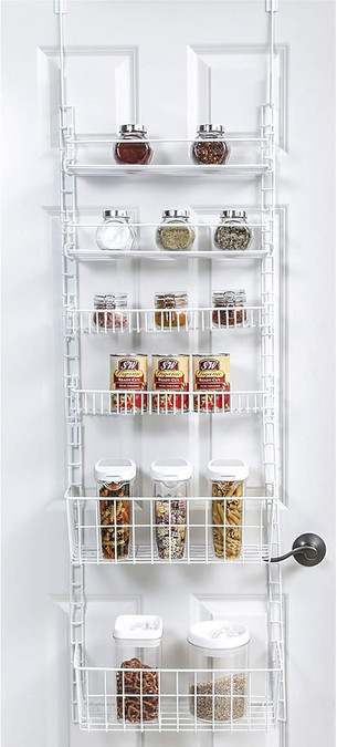 Click for more info about Smart Design Over The Door Adjustable Pantry Organizer Rack w/ 6 Adjustable Shelves - Large 58 In...