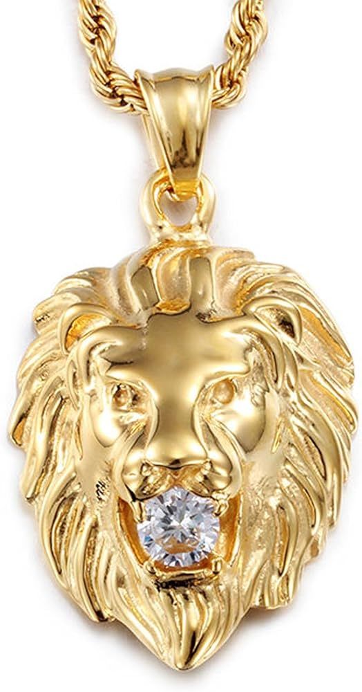 Jewelry Kingdom 1 Mens Necklace Lion Pendant Necklace, Bigger in Size, Silver Plated Stainless St... | Amazon (US)