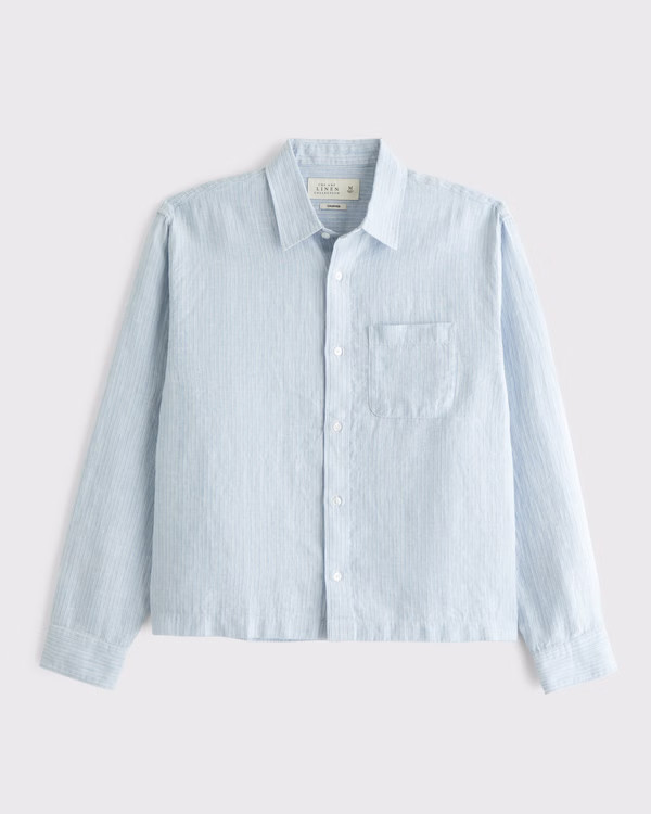Cropped Linen Button-Up Shirt | Abercrombie & Fitch (UK)