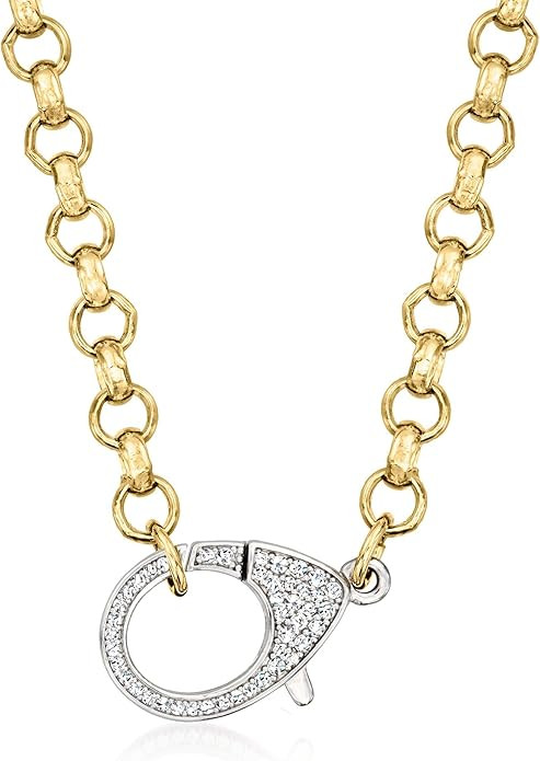 Ross-Simons Italian .50 ct. t.w. CZ Oversized Lobster Clasp Necklace in Sterling Silver and 18kt ... | Amazon (US)