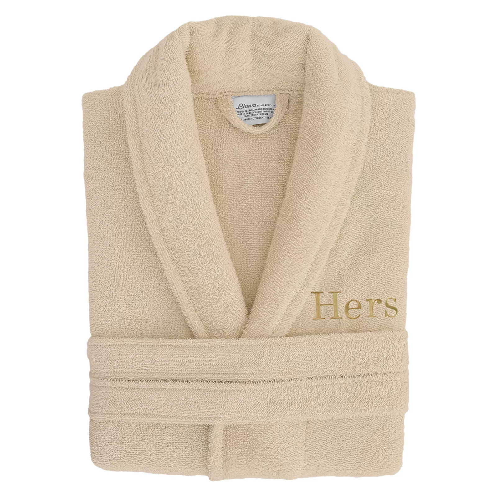 Women's Linum Home Textiles Turkish Cotton Embroidered ''Hers'' Terry Bathrobe, Size: Small/Medium, Beige Gold | Kohl's
