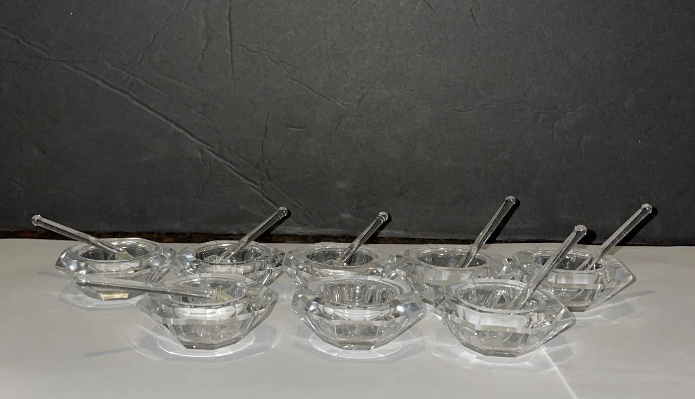 Vintage! Set Of 8! Clear Glass Salt Cellars With Glass Spoons  | eBay | eBay US