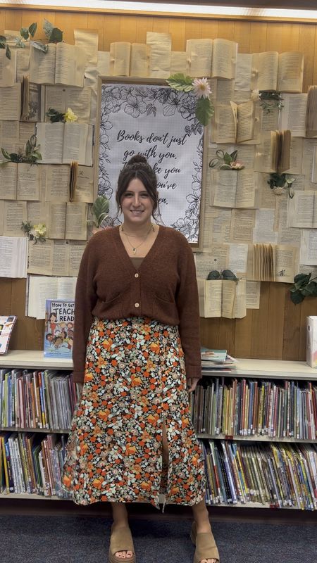 Teacher outfit 
Sweater 
Cardigan 
Midi skirt 

#LTKworkwear #LTKfindsunder100 #LTKmidsize