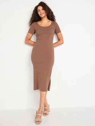 Fitted Short-Sleeve Rib-Knit Midi Dress for Women | Old Navy (US)