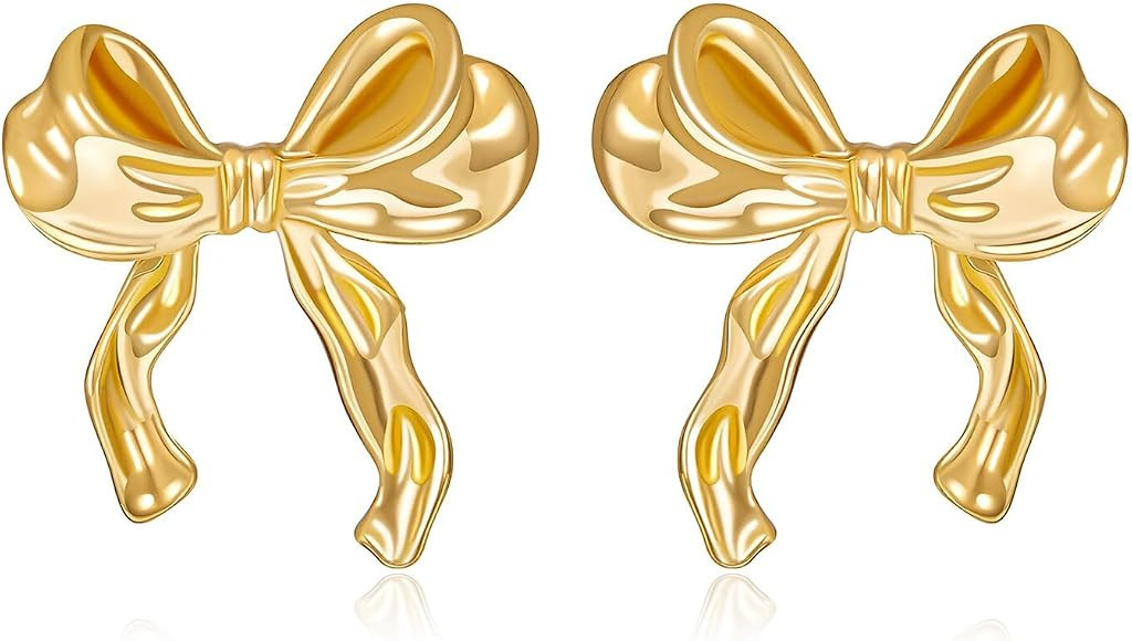 Gold Silver Bow Earrings for Women Cute Ribbon Earrings Silver Bow Stud Earring Bow Knot Earrings... | Amazon (US)
