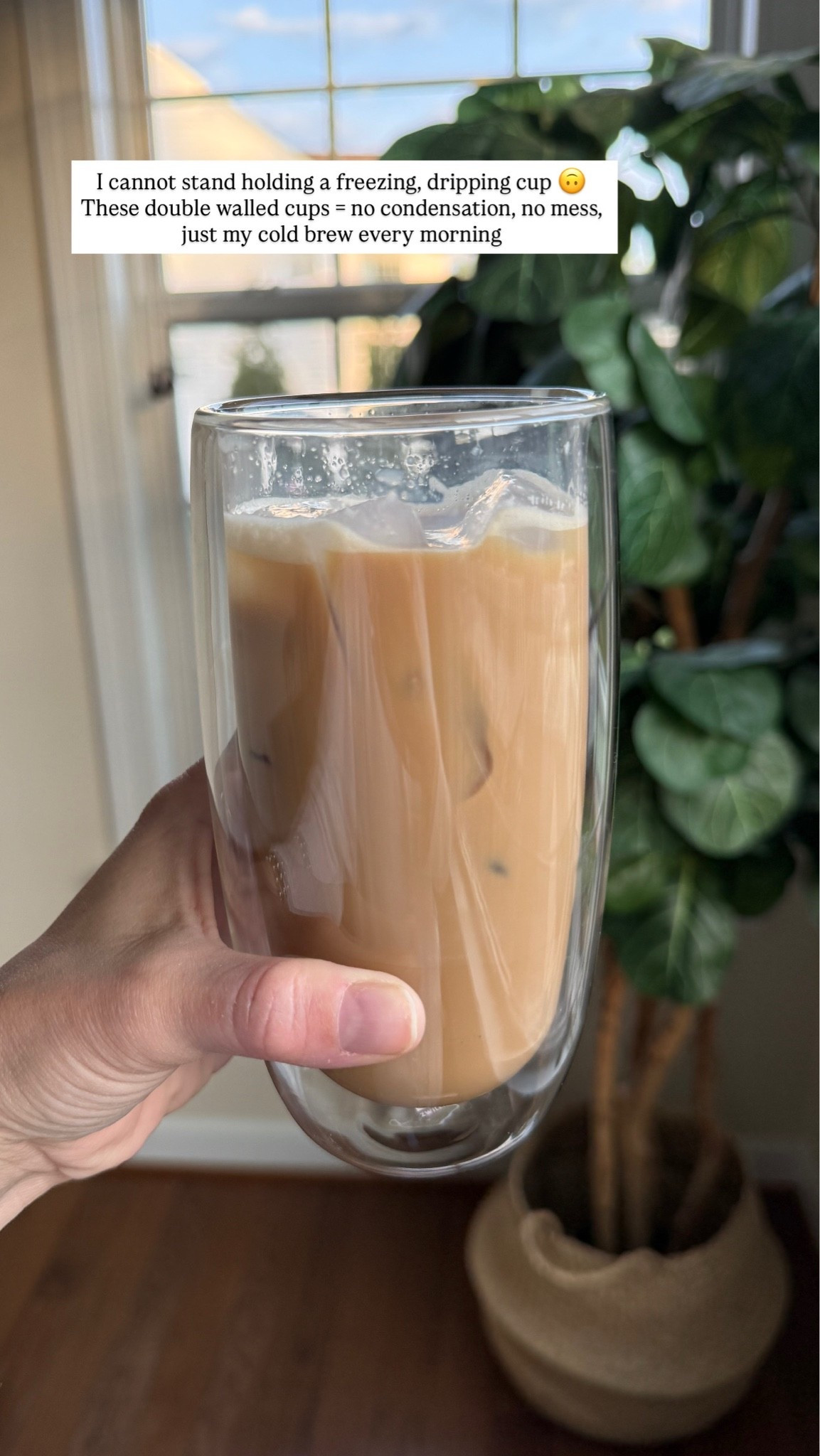 I cannot stand holding a freezing, dripping cup 🙃
These double walled cups = no condensation, no mess, just my cold brew every morning