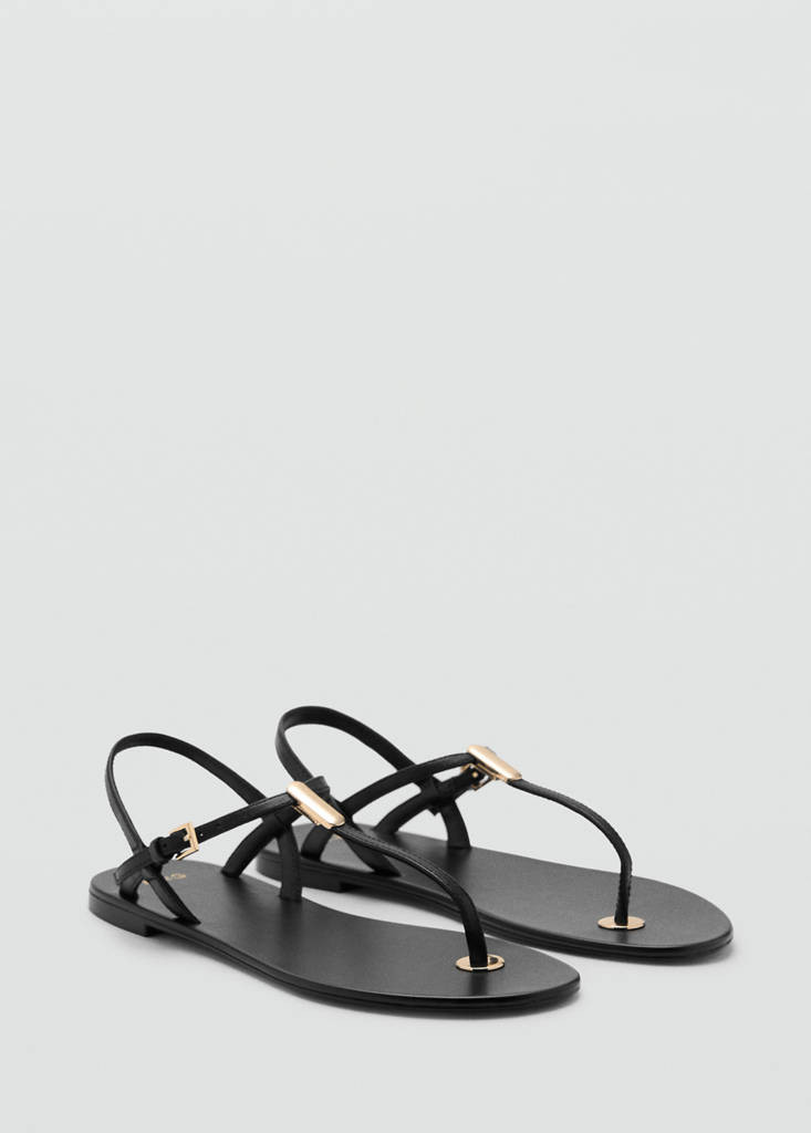 Leather sandals with metallic detail black - Woman - 6½ - MANGO | Mango (US/MX/AU)