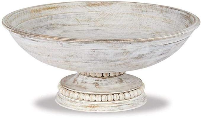 Mud Pie Beaded Wood Pedestal Bowl, White, 6" x 14" dia | Amazon (US)
