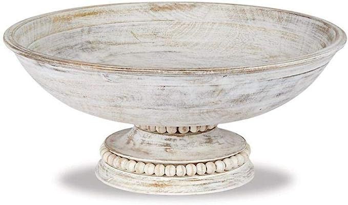 Mud Pie Beaded Wood Pedestal Bowl, White, 6" x 14" dia | Amazon (US)