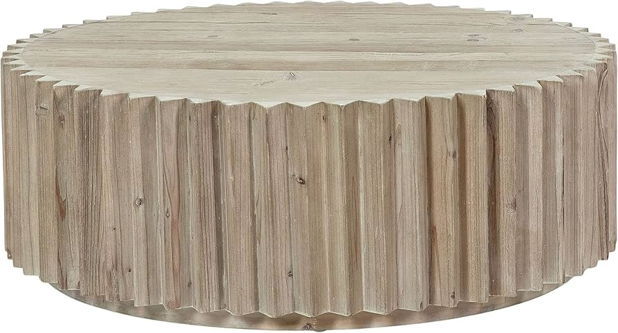 33" Round Reclaimed Pine Block Coffee Table with Fluted Edge Brown Modern Contemporary Rustic Woo... | Amazon (US)