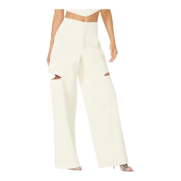 NEW AFRM Vegan Leather Ivory Pants  Kimmie Hi-Rise Wide Leg Cut Out Croc Size 31 | Poshmark