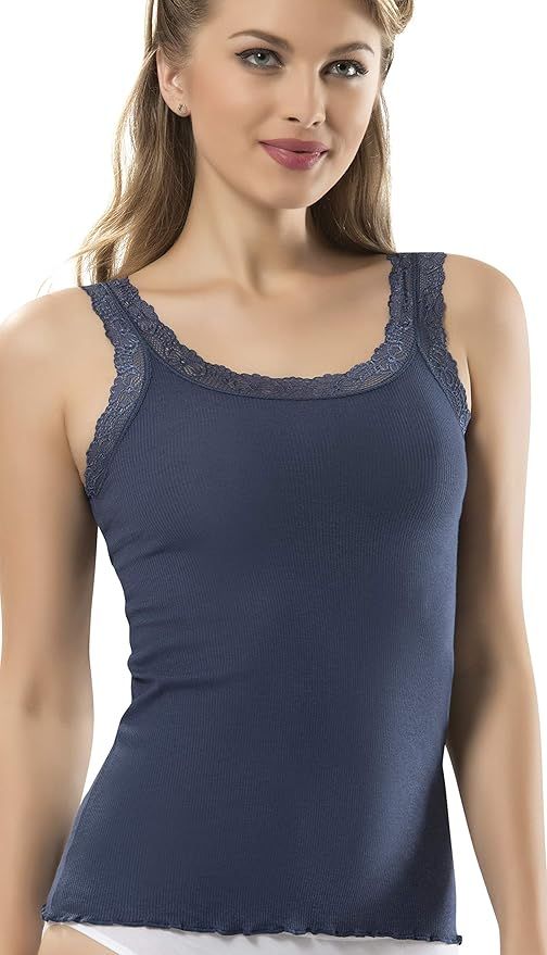 VAVONNE Lace Camisole Tank Tops for Women, Soft Stretch Ribbed Cotton Cami | Amazon (US)