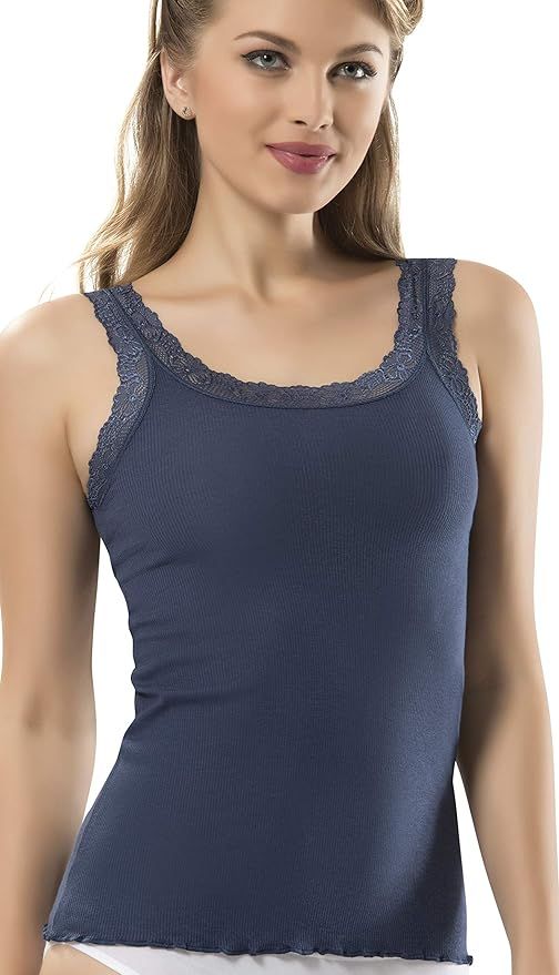 VAVONNE Lace Camisole Tank Tops for Women, Soft Stretch Ribbed Cotton Cami | Amazon (US)