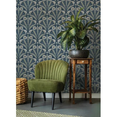 Tap Root Dark Blue Floral Damask Wallpaper | Wayfair North America