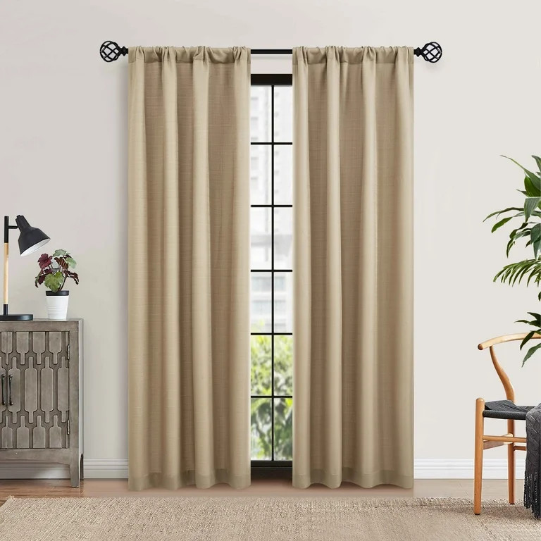 Mainstays Southport Light Filtering Curtain Panel 2-Piece Set, Beige, 40" W x 84" L | Walmart (US)
