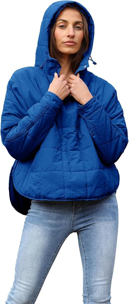 Women's Pullover Puffer Jacket Quilted Lightweight Dolman Sleeve Button Down Hooded Padded Coat w... | Amazon (US)