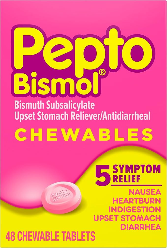 Pepto Bismol Chewable Tablets for Nausea, Heartburn, Indigestion, Upset Stomach, and Diarrhea - 5... | Amazon (US)