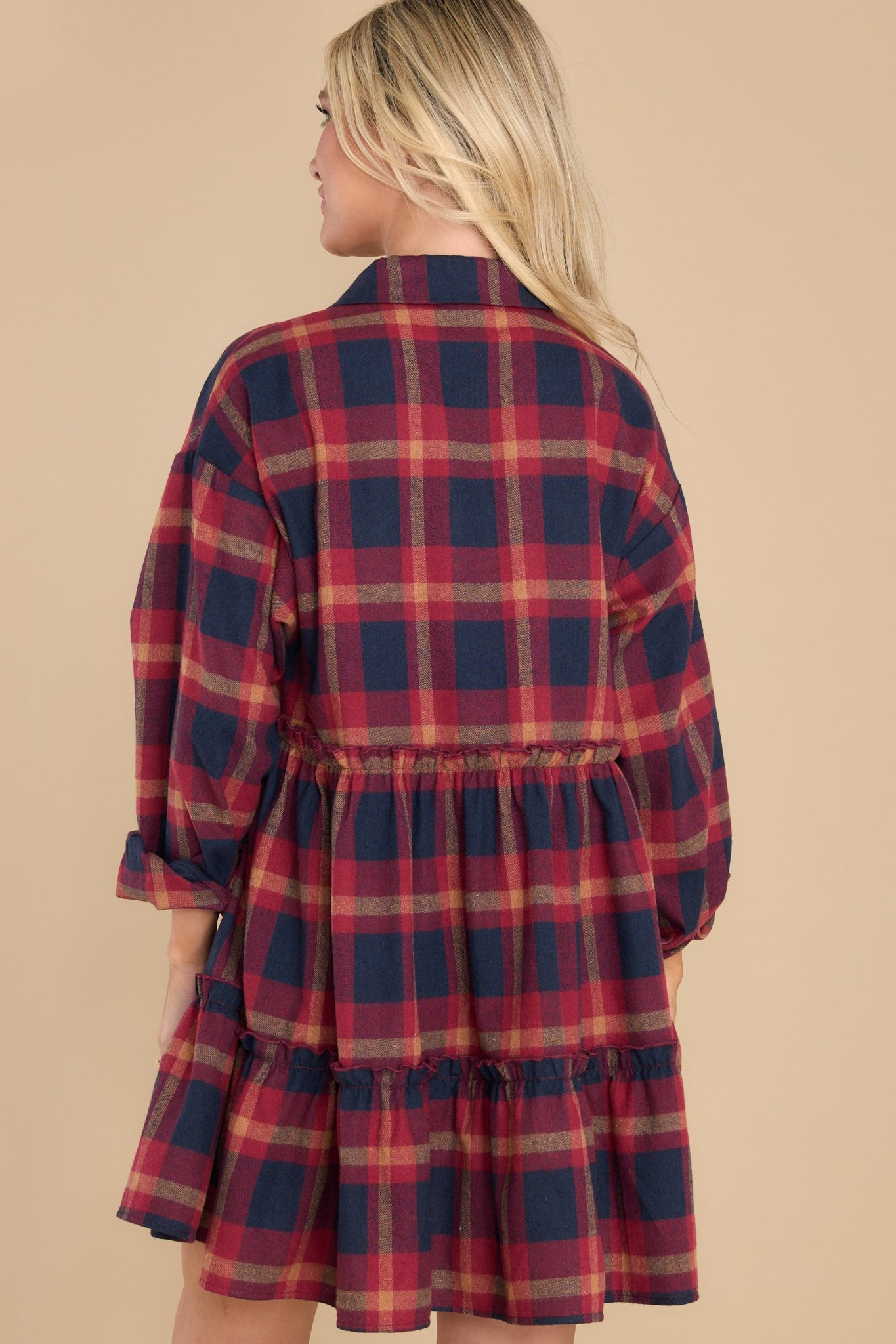 Fire Starter Navy Multi Plaid Dress | Red Dress 