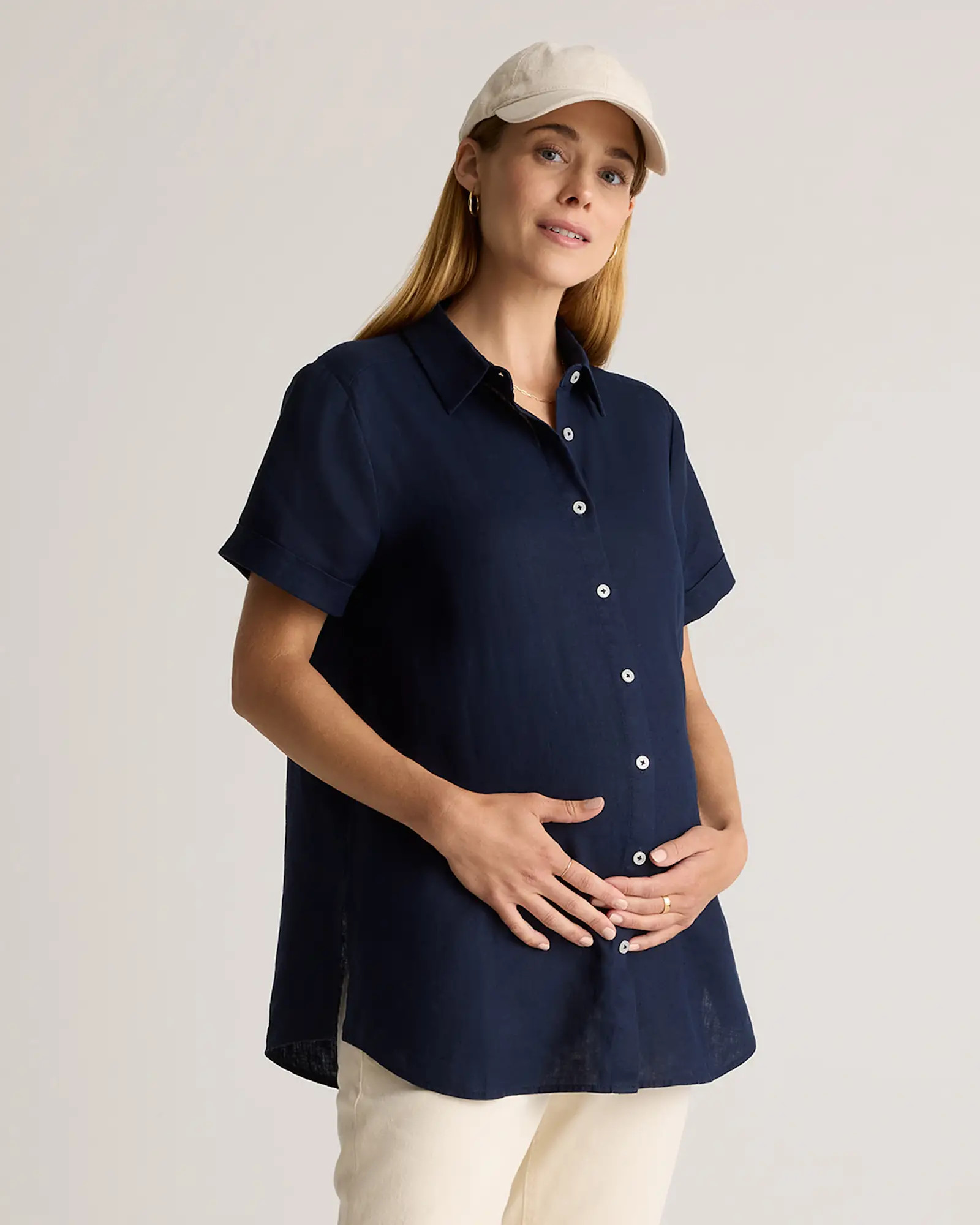 100% European Linen Maternity Camp Shirt | Quince