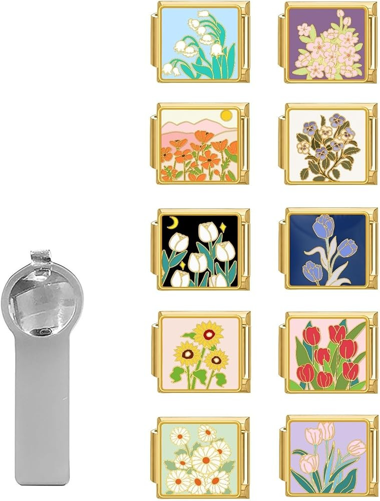 papasgix Italian Charm Bracelet Charms Gold Pack Links Bulk with Opening Tool 9mm Italian Charms ... | Amazon (US)