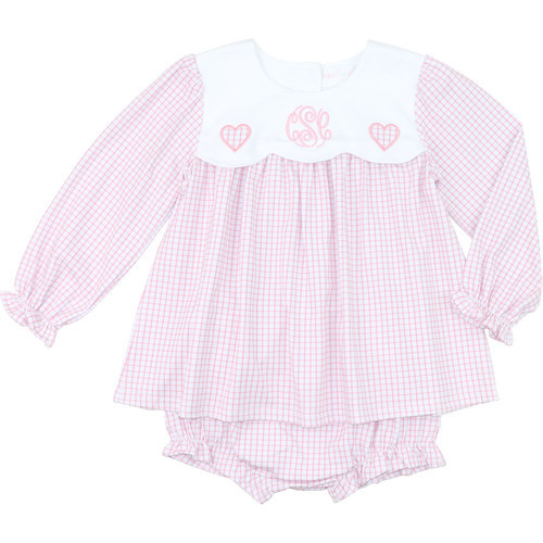 Pink Knit Windowpane Applique Heart Diaper Set | Cecil and Lou