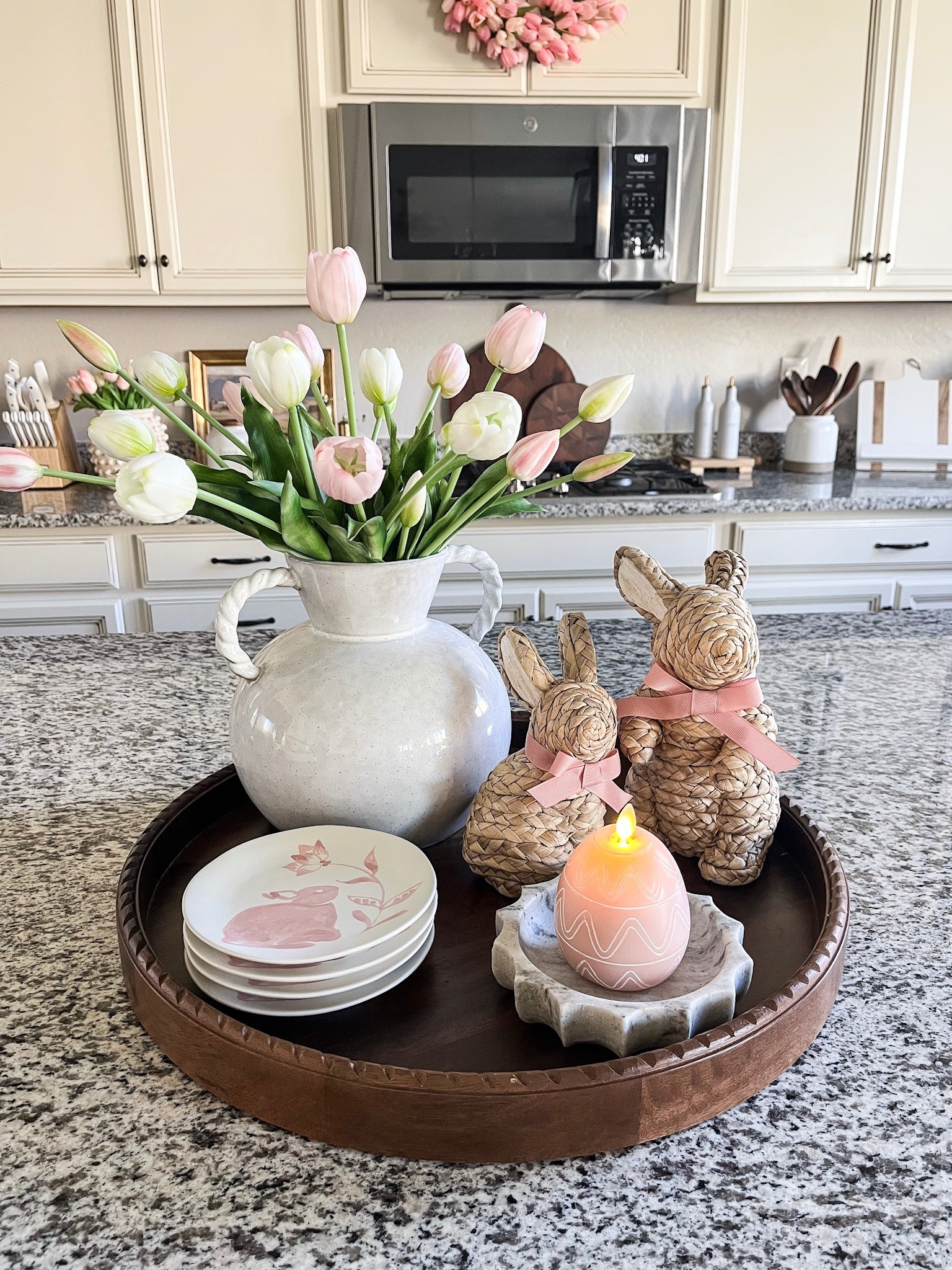 Spring and Easter tray!

Follow @lifeinmyarizonahome on Instagram for more home styling and decor finds  

Sharing this simple counter top styling or centerpiece idea with these real touch faux tulips, woven bunnies, beautiful bunny plates, and my favorite brand of flameless candles in this adorable Easter egg.  This adds just the right touch of spring as we bring in the season.

#homedecor #easterdecor #traystyling #springdecor #centerpiece #luminaracandles   
#LTKspring 

#LTKHome #LTKSeasonal