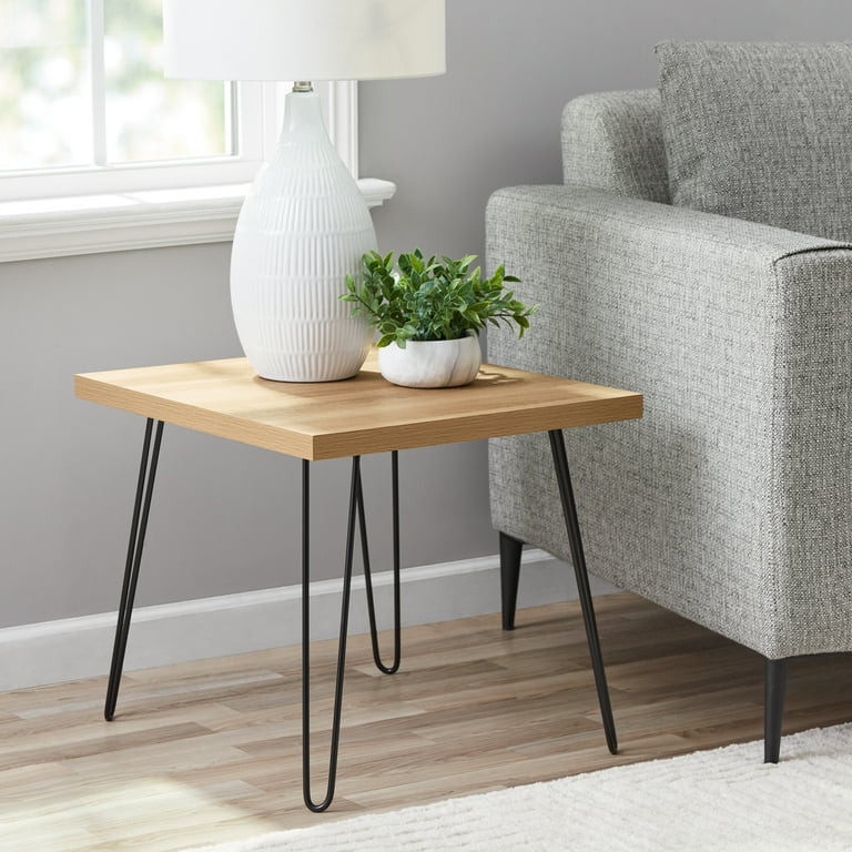 Mainstays Hairpin Leg Square Side Table, Oak - Walmart.com | Walmart (US)