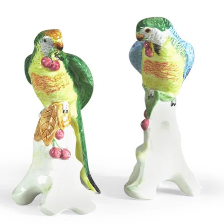 2 Piece Parrot with Cherries Figurine Set | Wayfair North America