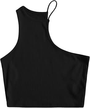 WDIRARA Women's One Shoulder Rib Knit Crop Tank Top Sleeveless Slim Top | Amazon (US)