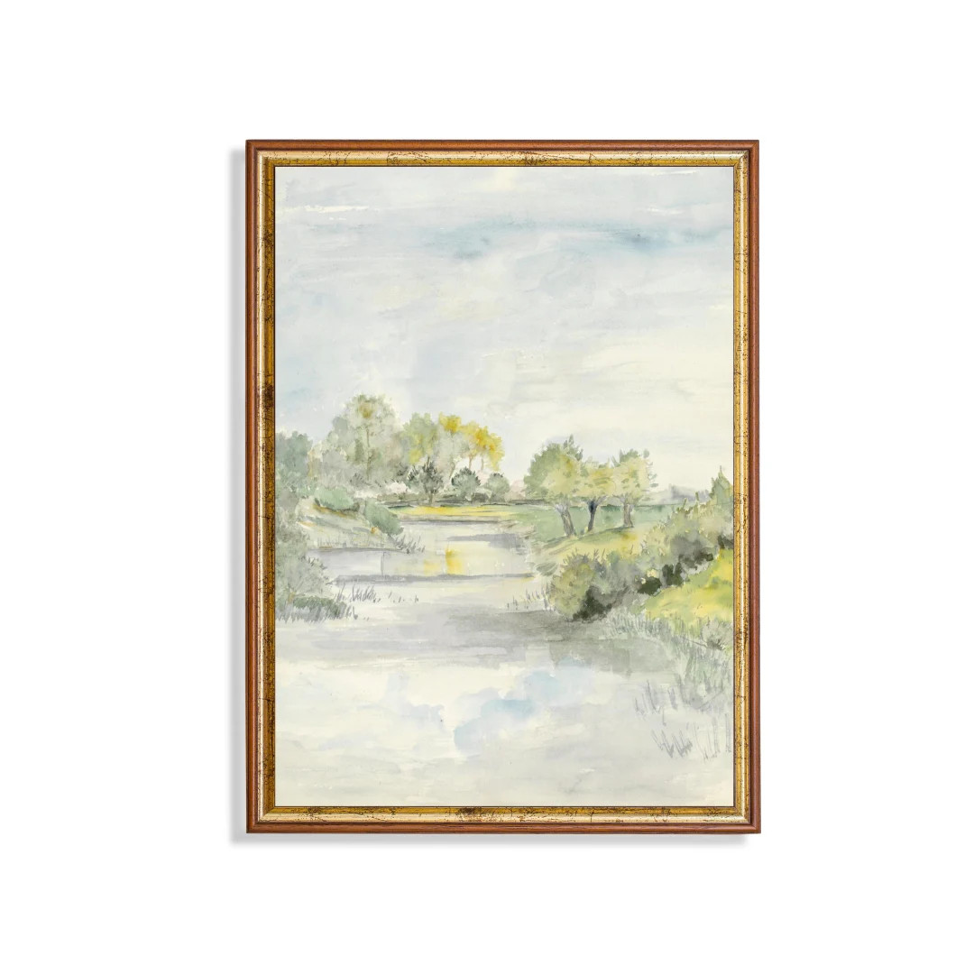 Vintage Landscape Painting | Antique Spring Landscape | Watercolour Print | Muted Neutral Fine Ar... | Etsy (US)