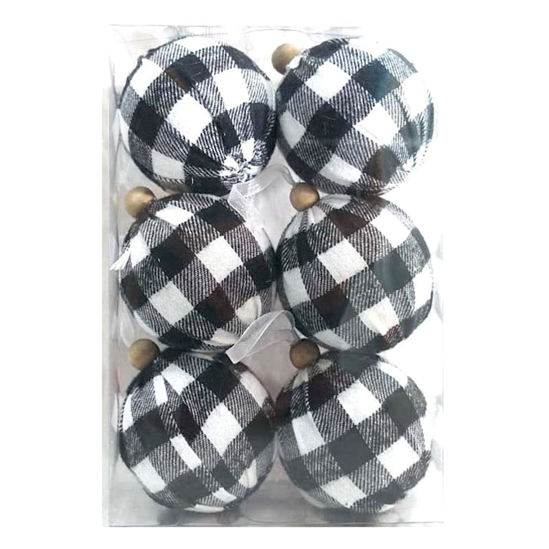 6-Count White Buffalo Plaid Shatterproof Ornaments, 3.1" | At Home