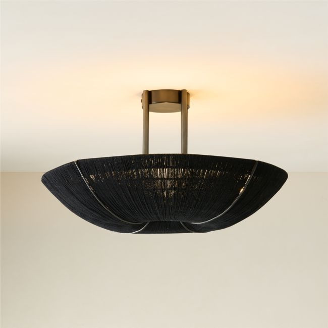 Delphine Black Jute Semi-Flush Mount Light | CB2