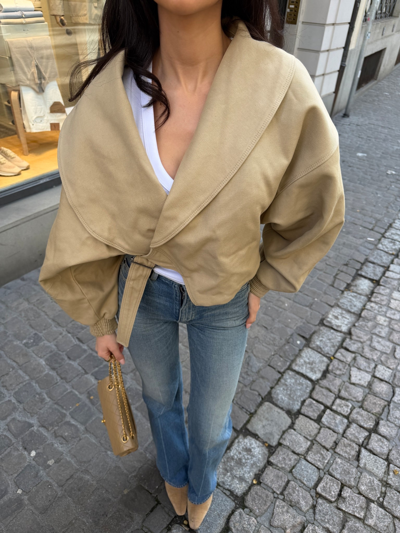 Jeans Grösse: 24 
Jacke Grösse: M