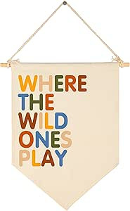 Where The Wild Ones Play - Canvas Hanging Pennant Flag Banner Wall Sign Decor Gift for Nursery Ba... | Amazon (US)