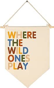 Where The Wild Ones Play - Canvas Hanging Pennant Flag Banner Wall Sign Decor Gift for Nursery Ba... | Amazon (US)