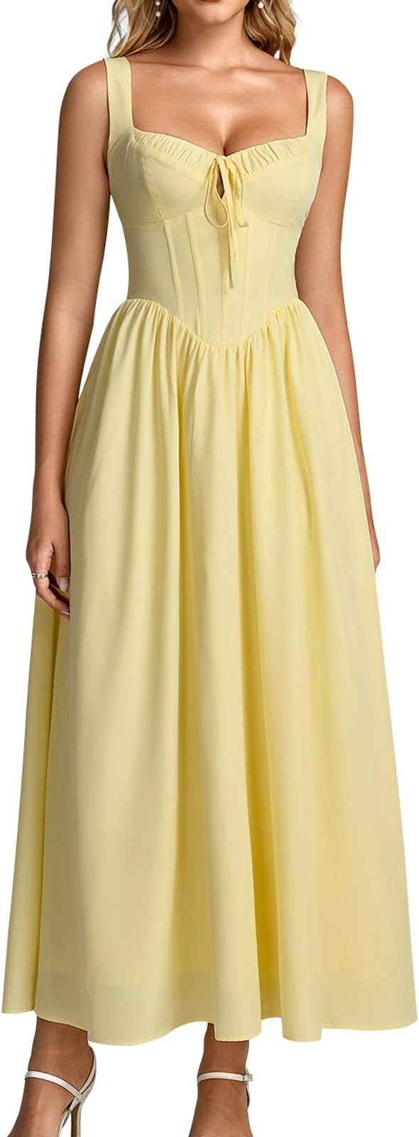 GLNEGE Womens Corset Midi Dress Spring Wedding Guest A-line Flowy Dresses Lace Up Summer Tea Part... | Amazon (US)