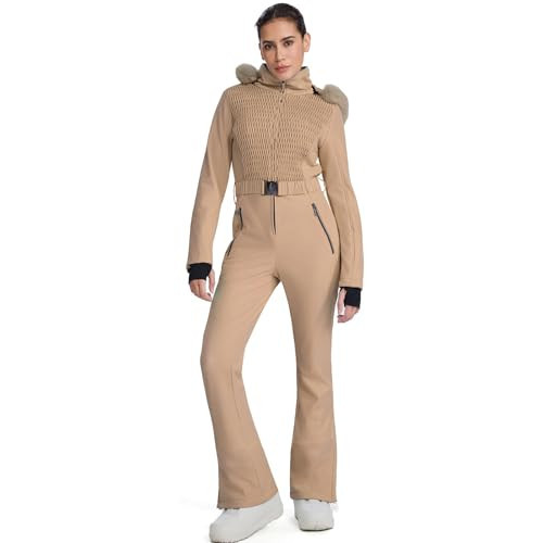 GS SNOWING Womens Ski Suit One Piece Snowsuit Winter Snow Snowboard Slim Insulated Jumpsuits Waterproof Windproof Khaki M | Amazon (US)