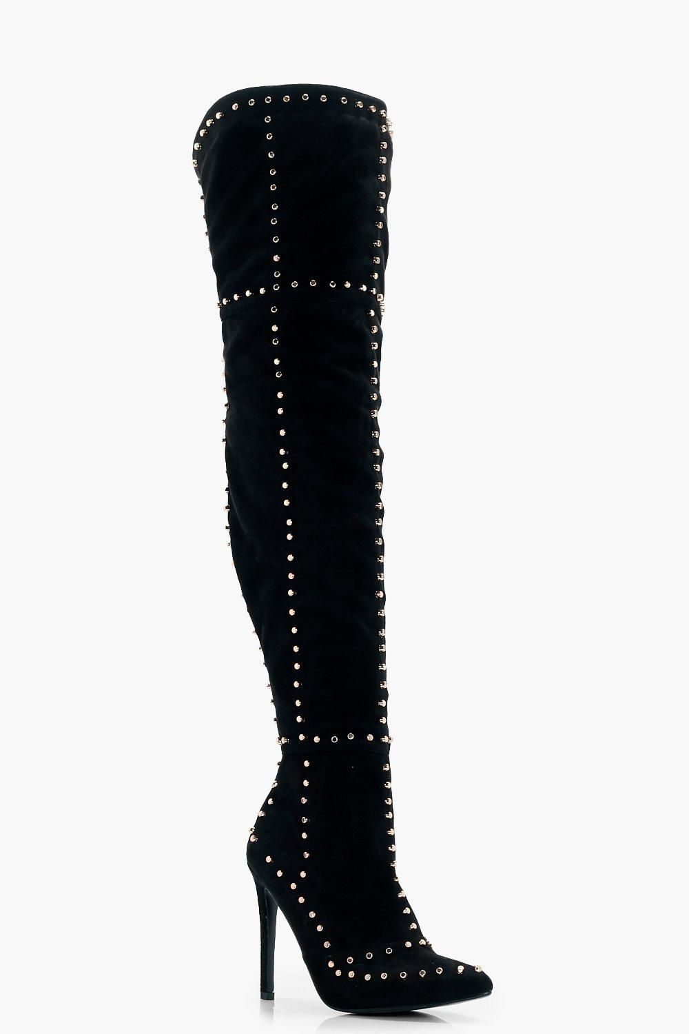 Premium Rachel Stud Detail Over the Knee Boot | Boohoo.com (UK & IE)