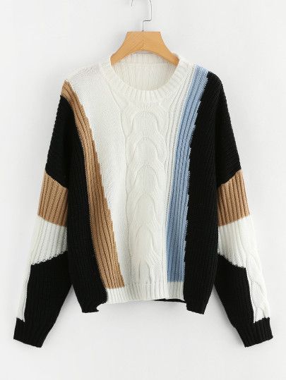 SHEIN Color Block Mixed Knit Sweater | SHEIN