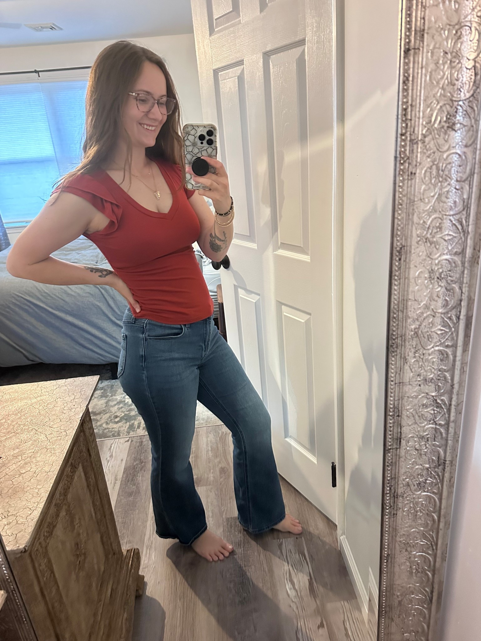 Casual Friday but make it bump-friendly 🤍 2nd trimester and still making my regular pieces work 🙌 on Fridays, we get to wear jeans to my corporate banking job! So I have these comfy jeans (that have some stretch) and paired them with a buttery soft top! Just throw on some sandals and I’m ready for work

#LTKBump #LTKWorkwear #LTKmomlife
