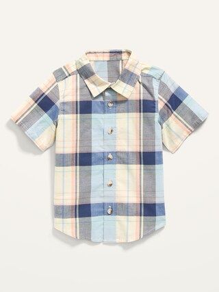 Short-Sleeve Plaid Poplin Shirt for Toddler Boys | Old Navy (US)