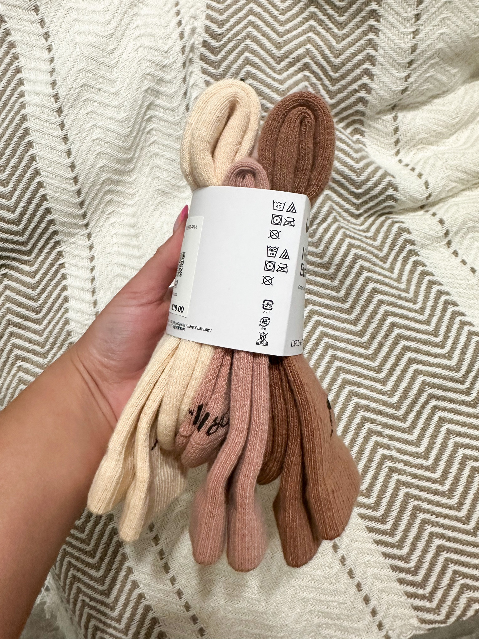 Neutral socks 
Nike dri-fit socks 
Cream socks 