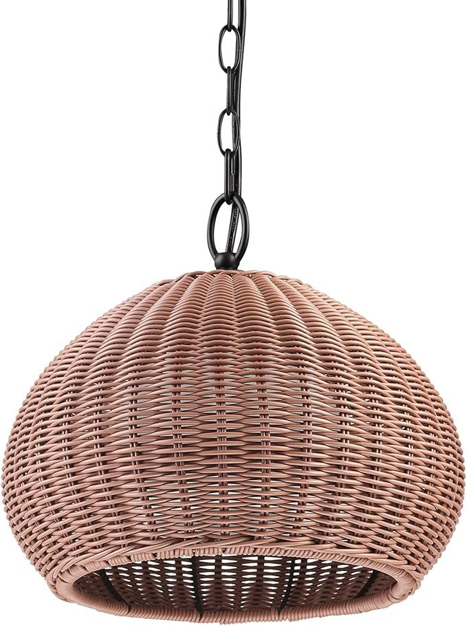 Globe Electric 44761 1-Light Outdoor Plug-in Pendant Light, Plastic Rattan Shade, Frosted Inner S... | Amazon (US)
