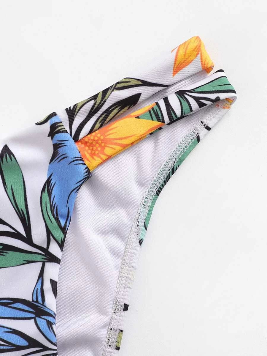 Random Floral Top With Cut-out Detail Bikini Set | SHEIN