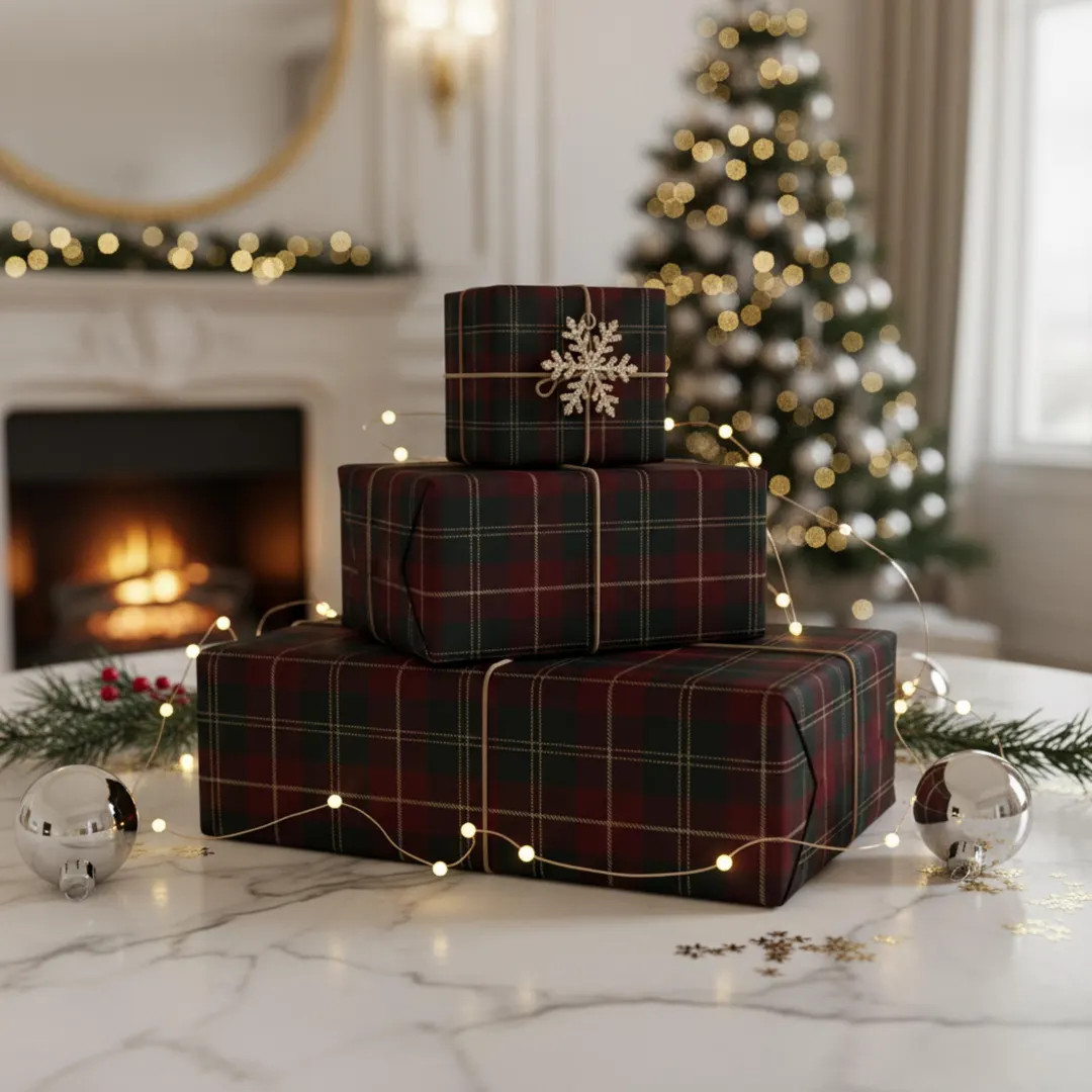 Burgundy Green Tartan Plaid Wrapping Paper, Moody Tartan Gift Wrap, Vintage Christmas Wrap, Holid... | Etsy (US)